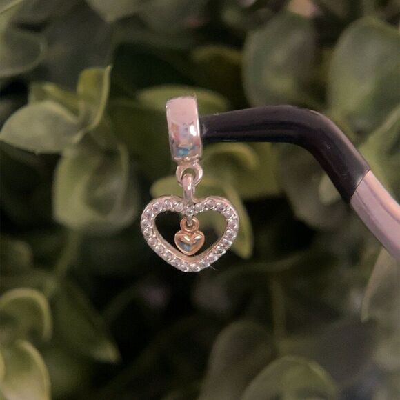 Pandora Two-Tone Heart Cz Dangle Charm - Picture 4 of 4